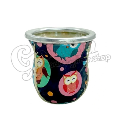 Yerba Mate teához üveg ivóedény/gourd (baglyos)